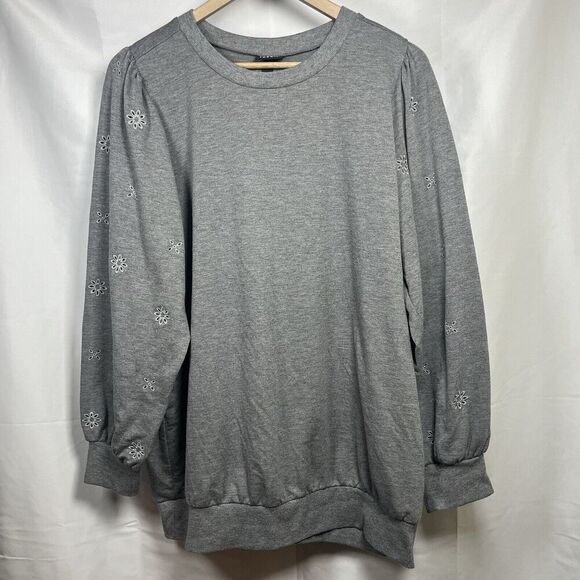 Torrid womens long sleeve floral cutout blouse size 2 gray casual - Picture 1 of 7